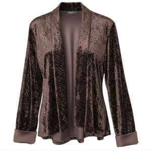 Connected Chocolate Brown Crushed Velvet Drape Cardigan Soft Boho Luxe Jacket
